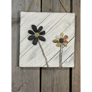 Handmade Pebble Flower‎ Wall Art 10x10 Rustic Farmhouse Cottage Decor